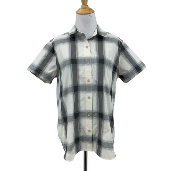 Eddie Bauer Shirt Womens M Medium White Grey Plaid Adventure Button Classic Fit - Picture 1 of 14